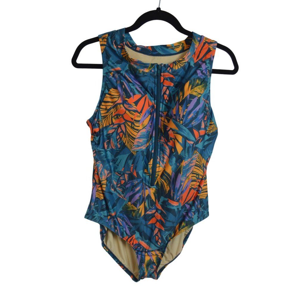Modcloth Onepiece Floral Front Zip Swim Suit Size: 1X